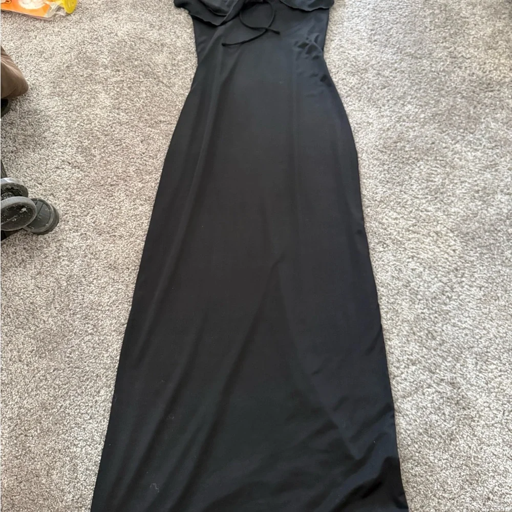 Meshki Bea Strapless Slinky Ruffle Midi Dress - Picture 2 of 4